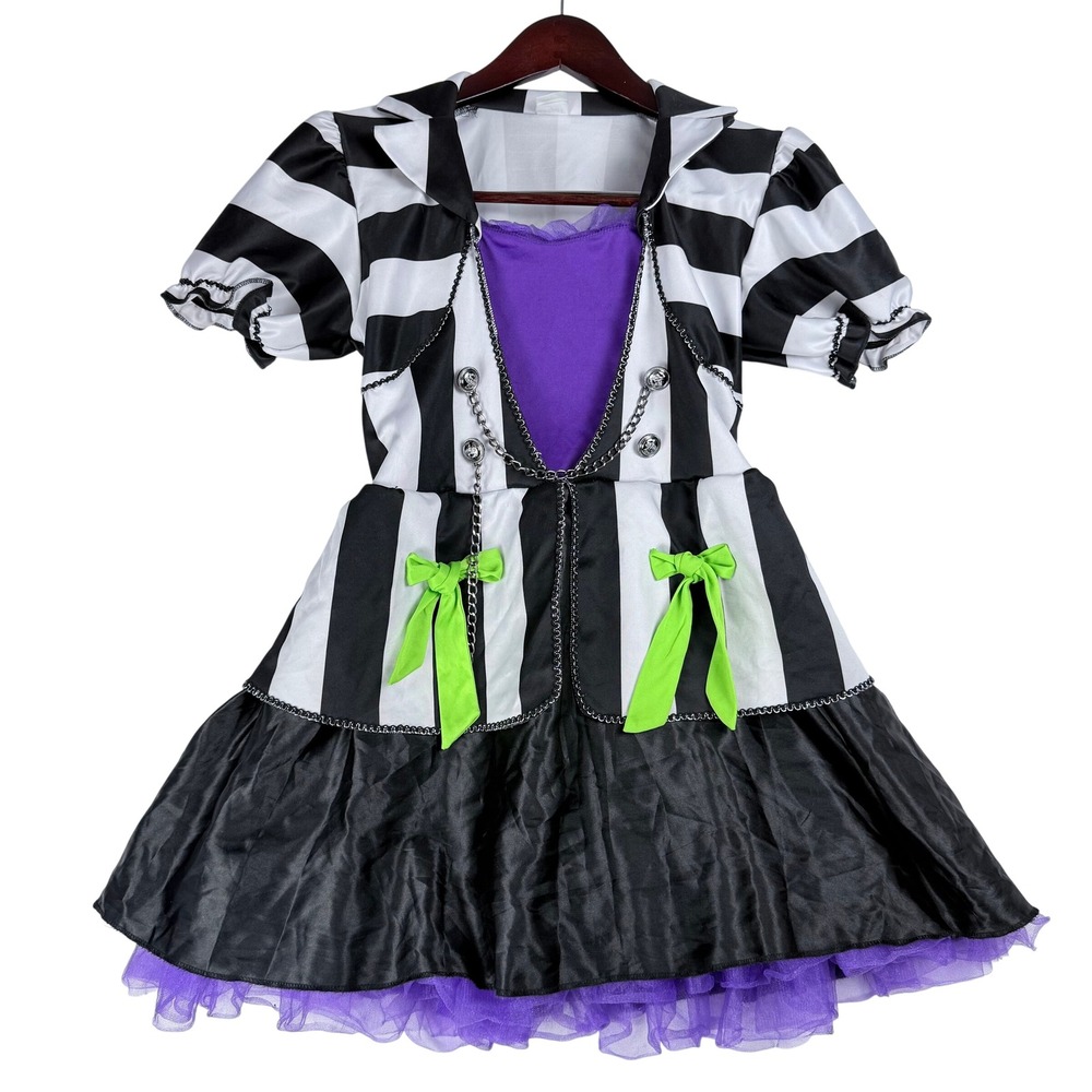 Spirit Beetlejuice Costume Dress Kids Small Striped Purple Green Goth Spooky